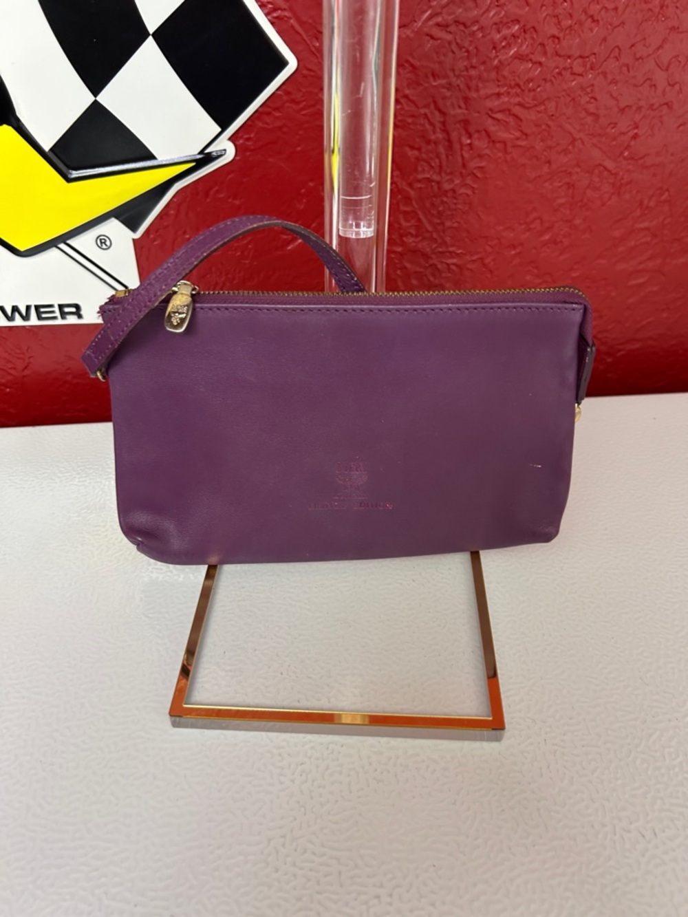 MCM Purple Leather Wristlet Clutch